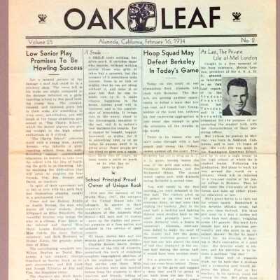 Alameda High School newspaper 'The Oak Leaf', February 16, 1934