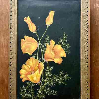 Handpainted slate blackboard decorated with California poppies, c. 1890