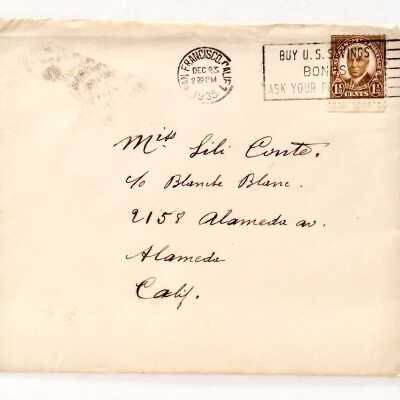 Envelope addressed to residents of 2150 Alameda Ave, 1935