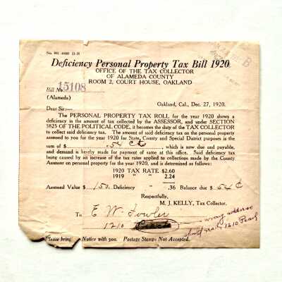 Tax Assessment for personal property of Edward Fowler, 1920