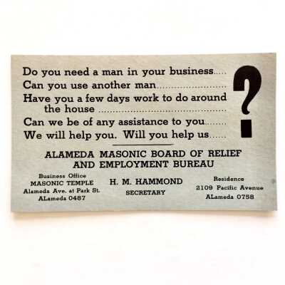 Mailer for jobs for masonic members, c. 1930s
