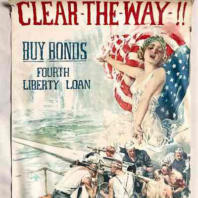 'Liberty and Sailors Manning Artillery' WW-I poster by H. C. Christy, 1917-1918