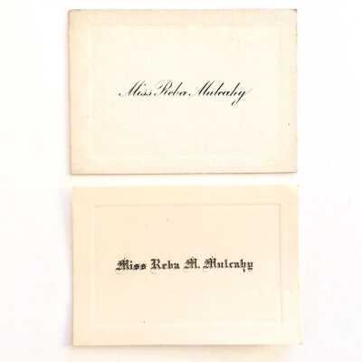 Calling cards of Miss Reba M. Mulcahy, c. 1920s