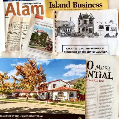 Paper ephemera with history articles on Alameda, c. 1980, 2013-2020