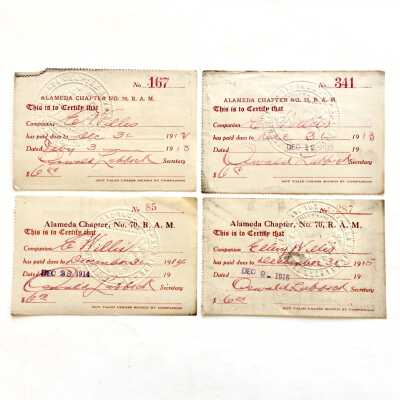 Receipts dues paid to Alameda Chapter No. 70 RAM by E. Willis, c. 1912-1915