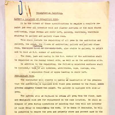 Specifications regarding painting of the First Presbyterian Church, 1934
