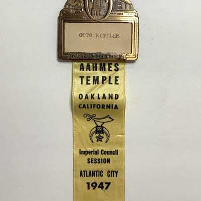 AAHMES Temple membership badge with yello ribbon of Otto Rittler, 1947