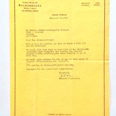 Letter about zoning conditions to City Manager Schwanenberg, 1940