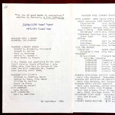 85th Annual Report of the Alameda Free Library, 1964-1965