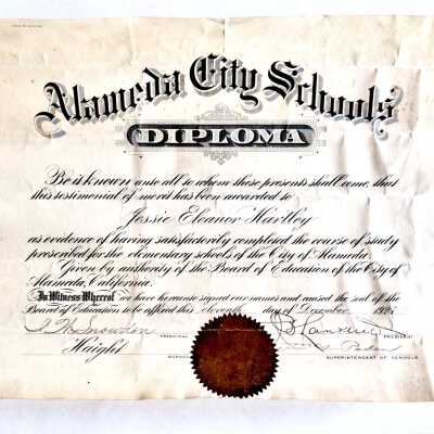 Haight School Diploma of Jessie Eleanor Hartley, 1925
