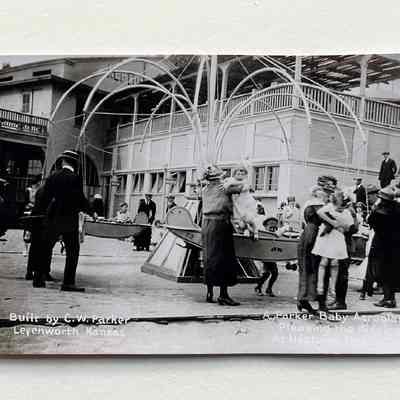 Postcard of the Aeroplane Carroussel at Neptune Beach, 1920s