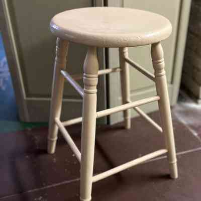 Stool, painted peach, from the Meyers House Kitchen, prior 1997