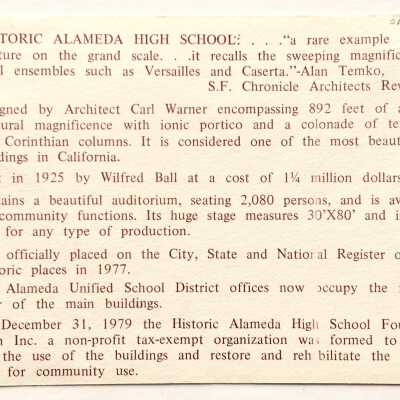 J. Verso of high school foundation card