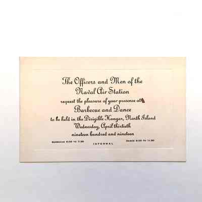 Invitation for BBQ and Dance in San Diego addressed to Otto Rittler, 1919