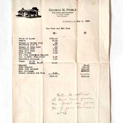 Receipt George H. Noble, expenses re purchase 1121 Versailles, 1924