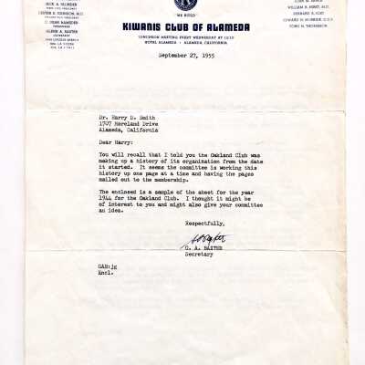 Documents related to history of the 'Kiwanis Club of Alameda', 1955-1956