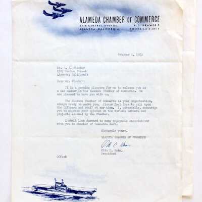 Correspondence from Chamber of Commerce to G. J. Fischer, 1953