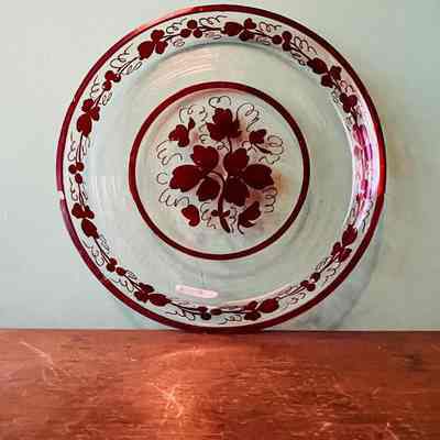 Circular bohemian-style glass tray with ruby rinse, mid-to-late 19th century
