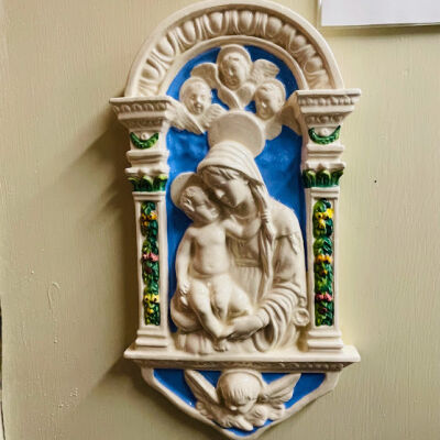Glazed plaque with Madonna and Child and angels, prior 1997