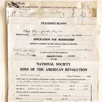 Applicaton for membership Sons of the American Revolution, c. 1940s