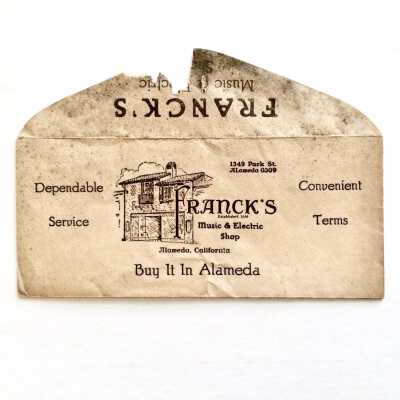 Envelope used to make payments to Franck's Electric Shop, c. 1930s