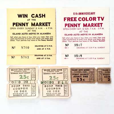 Island Auto Movie Penny Market Tickets, c. 1950s