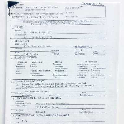 Copy of Application to national historic register for St. Joseph's Basilica, prior 2004