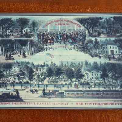 Framed repro advertisement for Neptune Gardens, c. 1870s-1880s