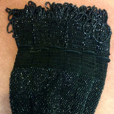 Black beaded purse with tassel made by Dr. Edith Meyers, c. 1920s