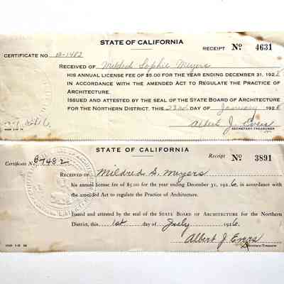 Receipts payment annual fee for Board of Architecture, 1926-1928