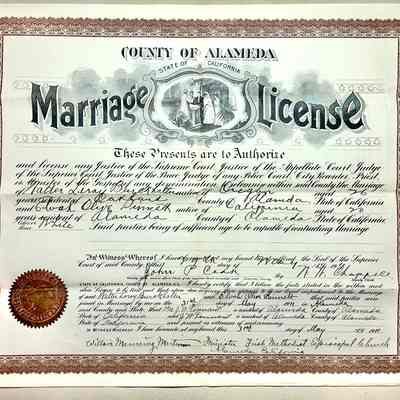 Marriage License of W. I. Burckhalter and E. O. Sinnett, 1911