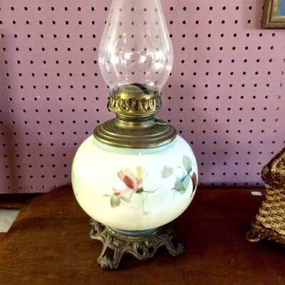 'Climax' Kerosene lamp with handpainted base, 1890s