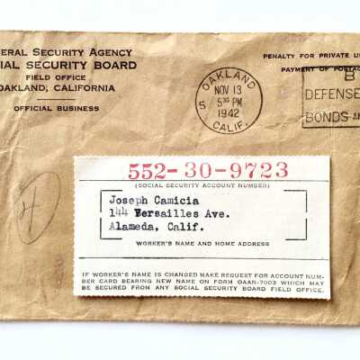 Social Security Card in envelope of Joseph Amicia, 1942