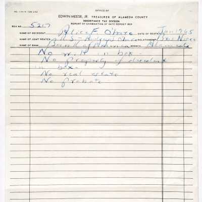 Correspondence from Edwin Meese Jr, Alameda County Treasurer, 1965