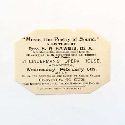 Tickets to a lecture at Linderman's Opera House, 1895
