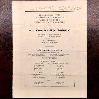 Program for dedication of San Francisco Bay Airdrome, 1930