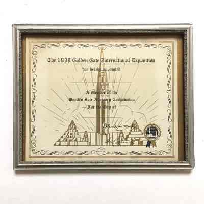 Certificate member of 1939 Worlds' Fair Advisory Commission of Otto Rittler