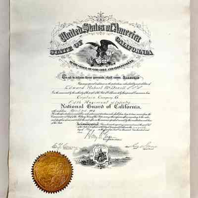 Certificate Captaincy E.R. McDonell Alameda National Guard, 1902