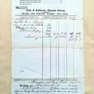 Receipt of payment of State and County taxes, 1855-1856