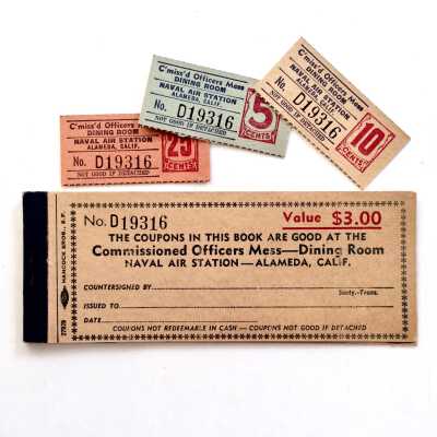 Commissioned Officers' Mess Dining Room Dinner Tickets, NAS, prior 1997