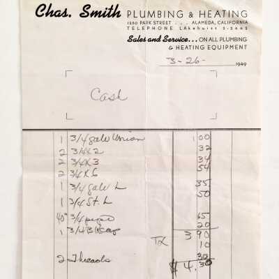 Receipt from Charles Smith Plumbing and Heating Company, 1949