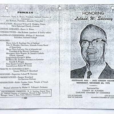 Biographical information about Leland W. Sweeney, 1953-1954 Mayor, 1988