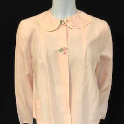 Pink 3/4 cotton bed jacket by Stella Fagin, c. 1950s