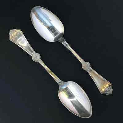 Silver-plated Rogers Bros. serving spoons, c. 1900