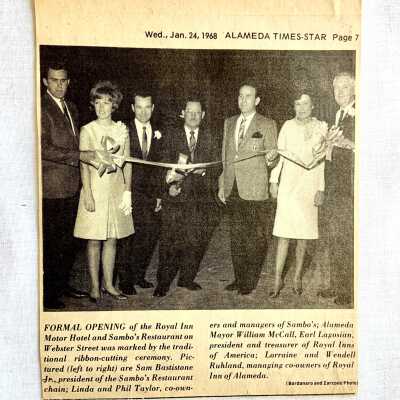 Clipping about ribbon-cutting ceremony for Sambo's Restaurant, 1968