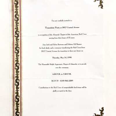 Invitation for transfer of 2017 Central Ave from Red Cross to private, 1998