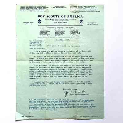 Letter thanking Otto Rittler for service as Scoutmaster, Boy Scouts of America, 1917
