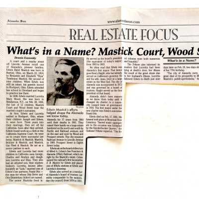 Clipping about naming of Mastick Court and Wood Street, 2017