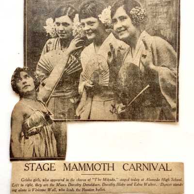 Clipping about 'The Mikado' performed at Alameda High School, c. 1920s