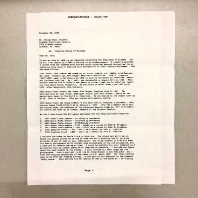 Correspondence regarding the Tregloan-Gabbs family, 2009